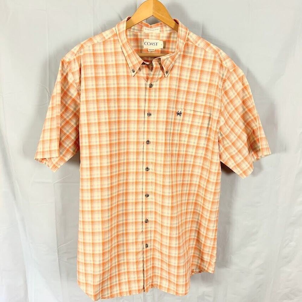 COAST Boardwalk Shirt Short Sleeve Cotton Orange Plaid Button Down sz XL